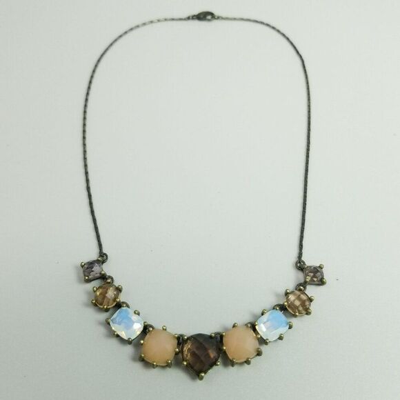 Vintage NR Signed Brown Tan Earth Tone Rhinestone Collar Necklace, Bronze Tone - Picture 2 of 8